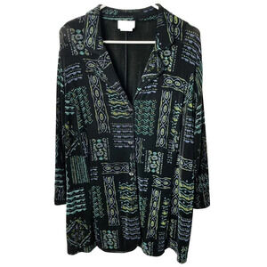 The Travel Collection Slinky Button Up Blouse Sz 1X Mixed Pattern Sheer Stretch